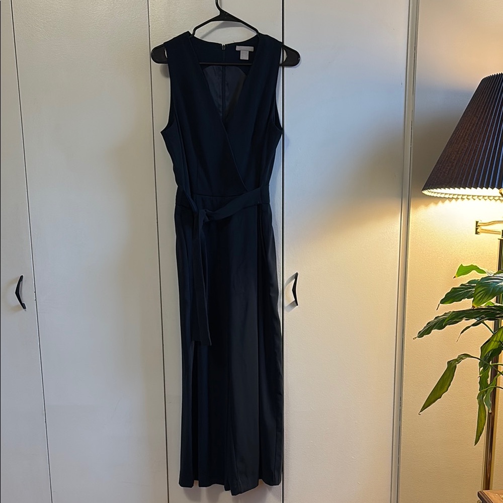 H&M Blue Ruched Sleeveless Jumpsuit V-neck Cocktail
